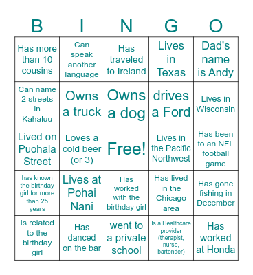 Birthday BLACKOUT Bingo Card