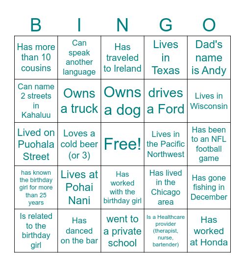 Birthday BLACKOUT Bingo Card