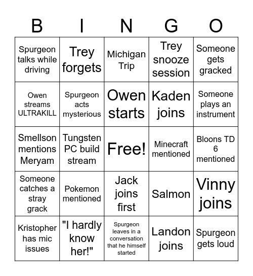 VC Bingo Card