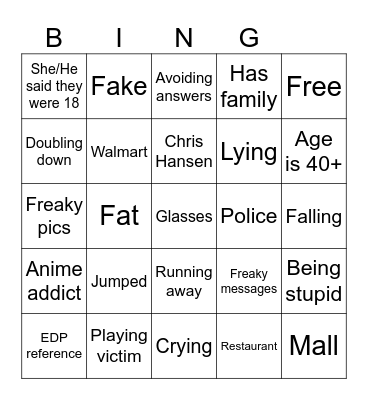 Pred Catch Bingo Card
