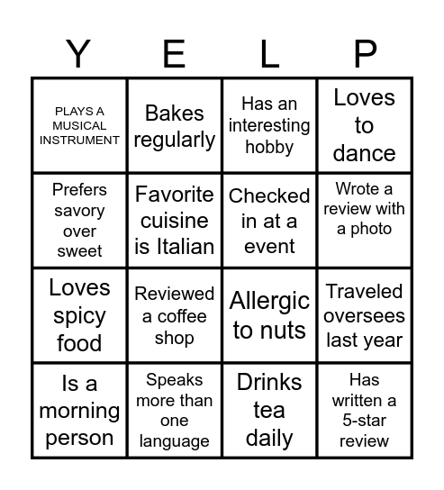 Yelp Bingo Card