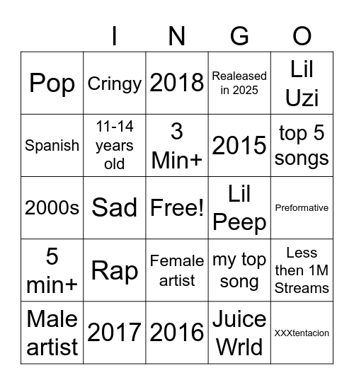 Music bingo Card