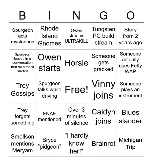 VC Bih gih Bingo Card