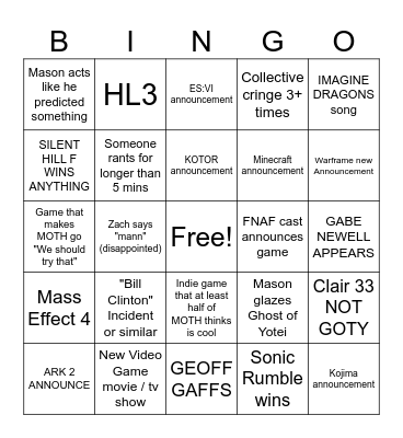 GAME AWARDS Bingo Card
