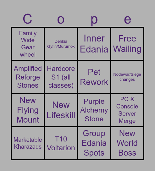 Calpheon Ball 2025 Bingo Card