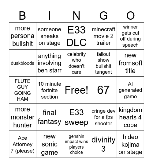 The Geoff Awards Bingo Card