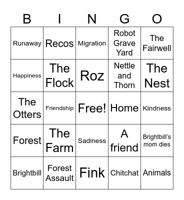 Wild Robot Bingo Card