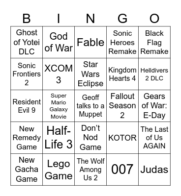 Game Awards Bingo 2025 Bingo Card