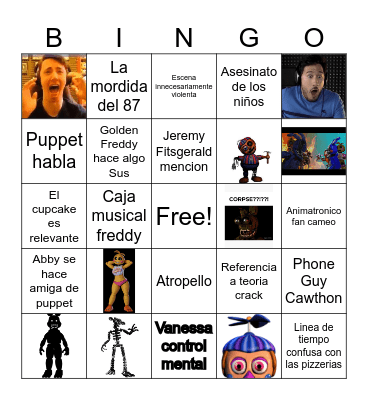 Epic Fnaf 2 Bingo Card