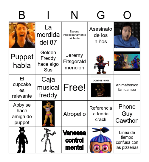 Epic Fnaf 2 Bingo Card