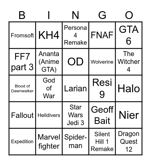 Untitled Bingo Card