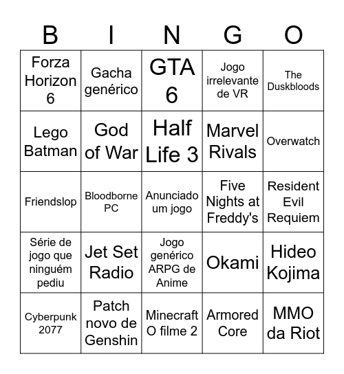 BINGO INSANO DA MORI GAME AWARDS Bingo Card