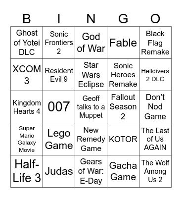Game Awards 2025 Bingo Card