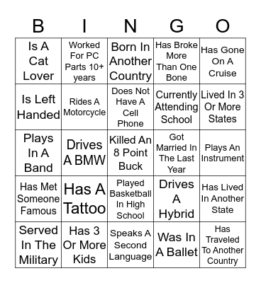 PC Parts Bingo Card