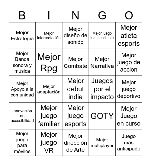 GOTY Bingo Card