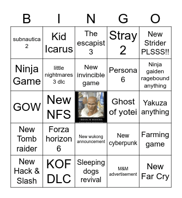Game Awards Bing Bingo Card
