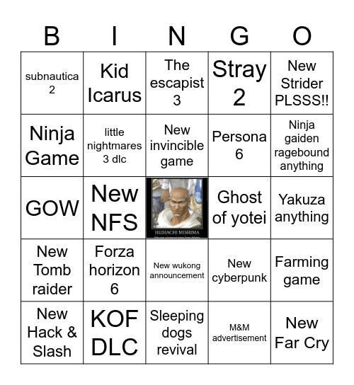 Game Awards Bing Bingo Card