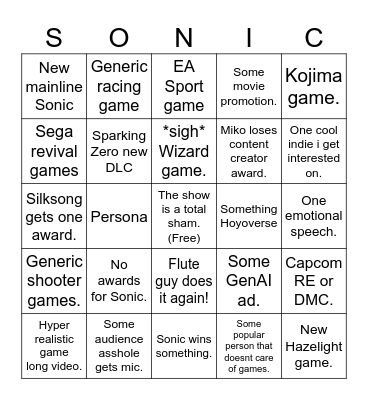 The Sham Show AKA TGA 2025 feat. Snoc Horjegeg Bingo Card