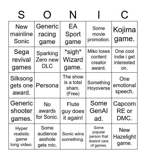 The Sham Show AKA TGA 2025 feat. Snoc Horjegeg Bingo Card