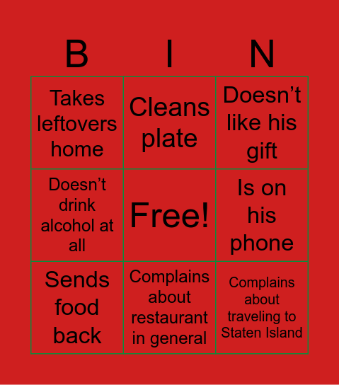 Uncle John Bingo Card