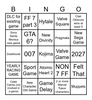 2banana game awards 2025 Bingo Card