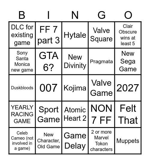 2banana game awards 2025 Bingo Card
