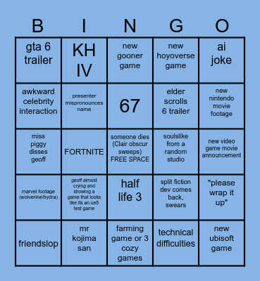 GAME AWARDS 2025 Bingo Card