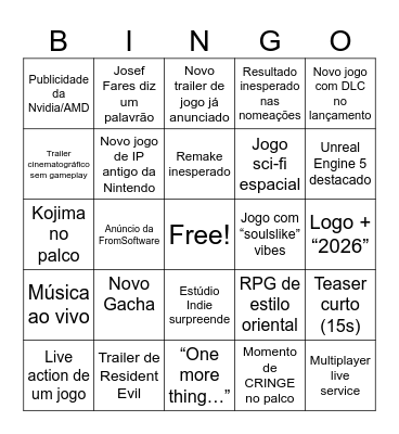 Game Awards 2025 (PT-PT) Bingo Card