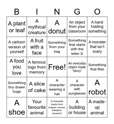 Drawing Prompts Bingo Card