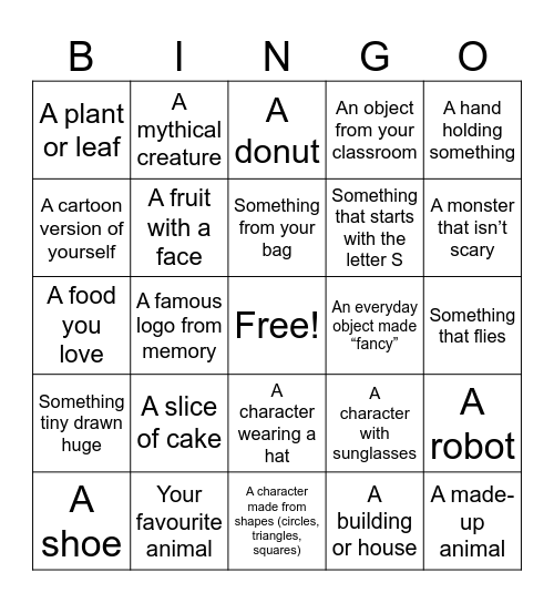 Drawing Prompts Bingo Card