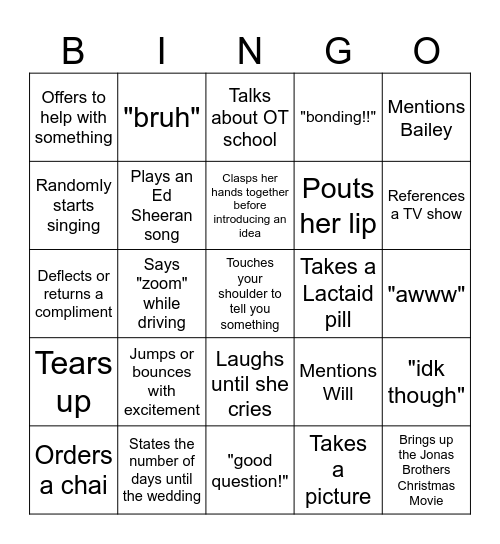 Vanessa Bingo Card