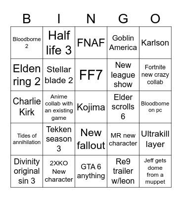 Geoff Keighley kiss me Bingo Card