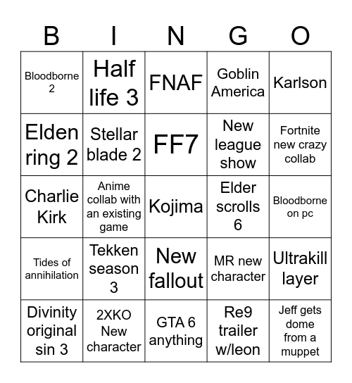 Geoff Keighley kiss me Bingo Card