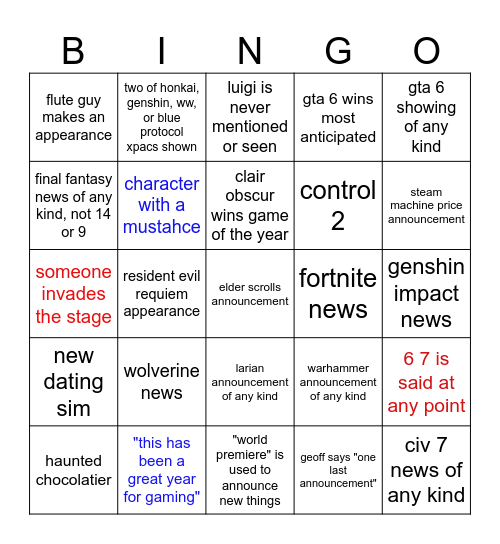 Untitled Bingo Card
