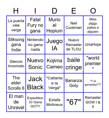Bingo de los Game Awards Bingo Card