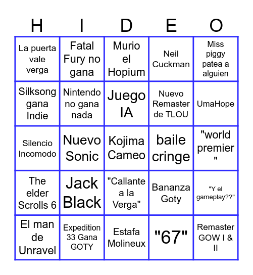 Bingo de los Game Awards Bingo Card