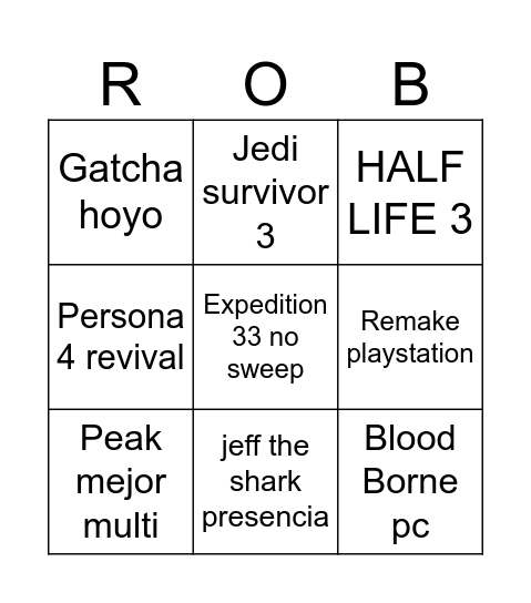 BINGO SDA ROB Bingo Card