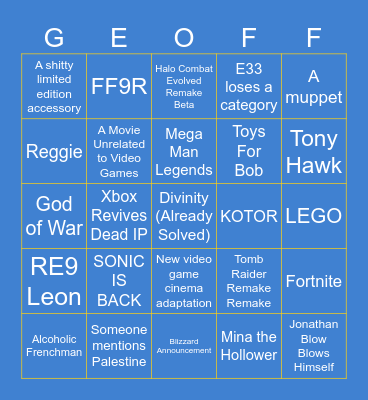 The Gaym Wards Bingo Card