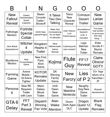 TGA Bingo 2025 Bingo Card