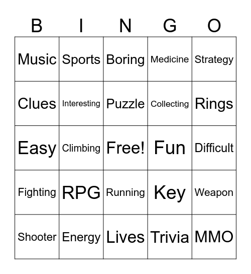 Games Bingo Card