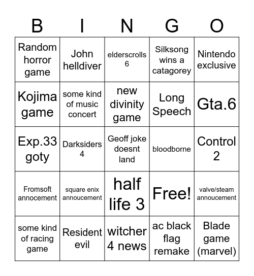 Rins Bingo Card