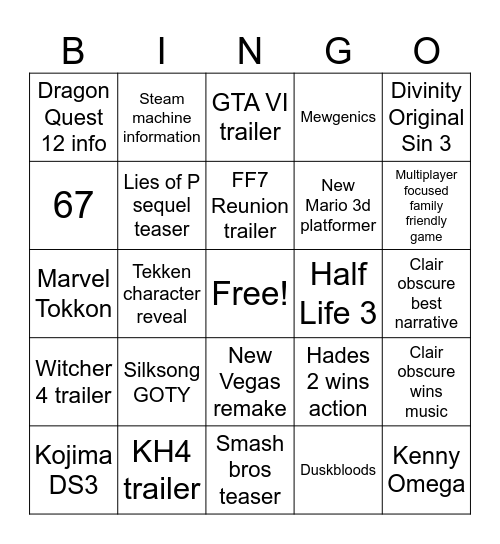 Untitled Bingo Card