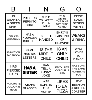 FIND SOMEONE WHO Bingo Card
