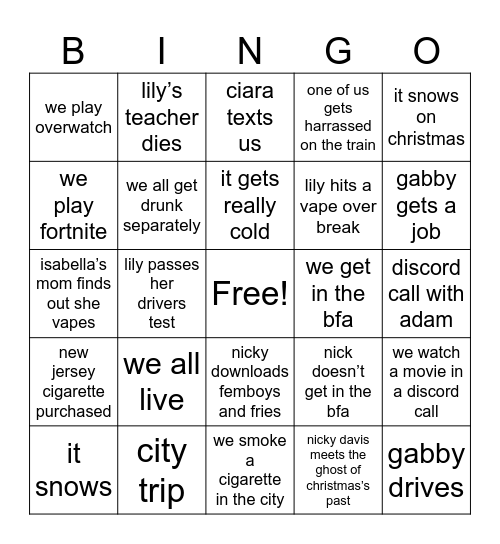 Winter Break Bingo Card