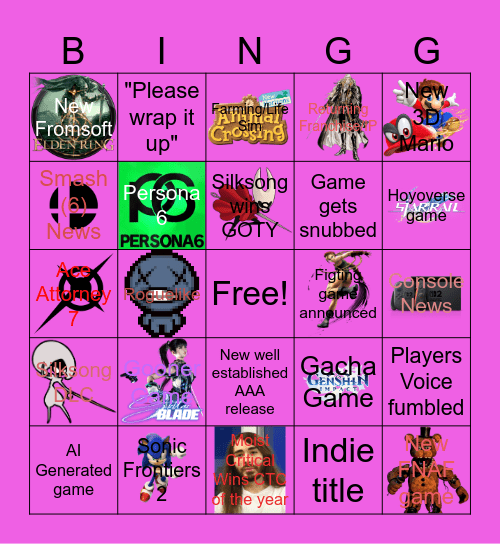 GG Game awards Bingo Card