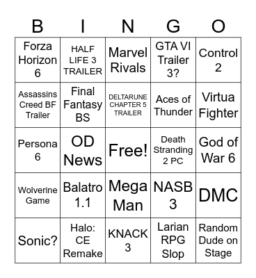 GAME AWARDS BINGO Card