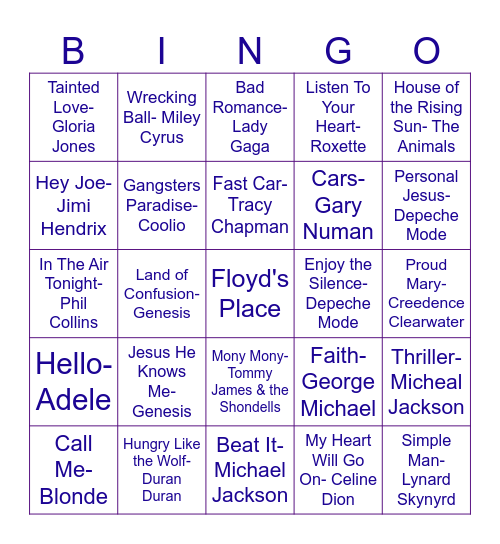 COVER SONGS Bingo Card