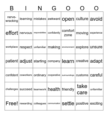 Vocabulary Bingo Card