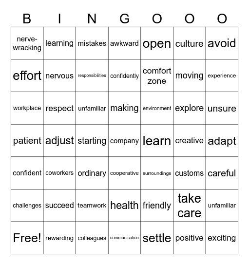 Vocabulary Bingo Card