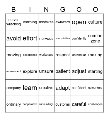 Vocabulary Bingo Card